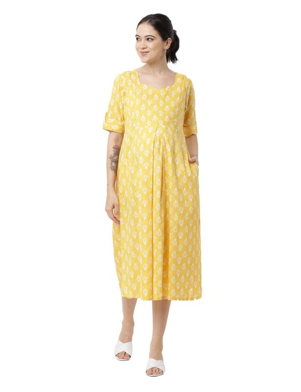 Pleated-Front Cotton Maternity Dress