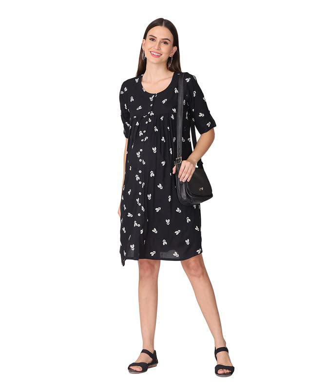 Floral Gathered-Yoke Maternity Dress